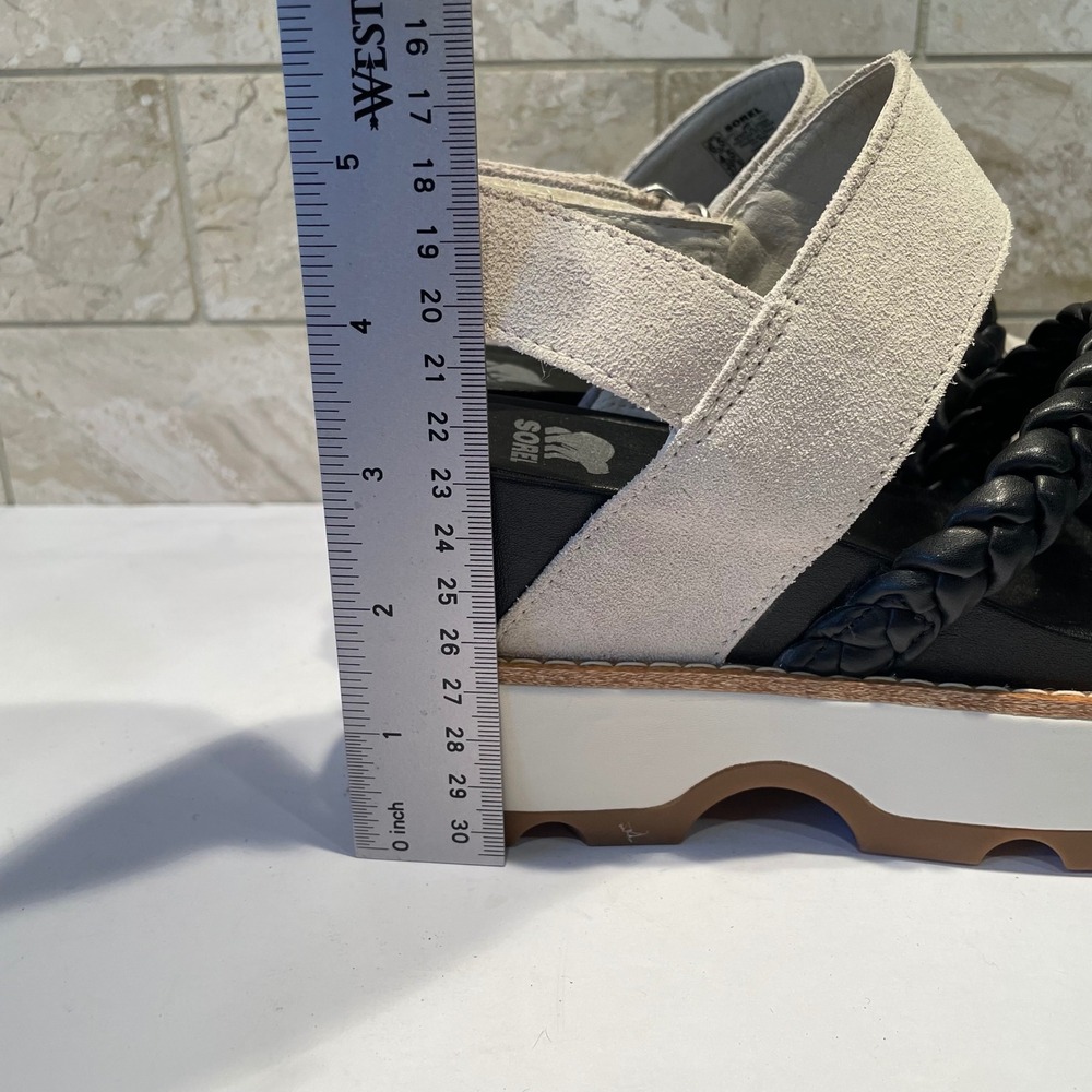 Sorel Joanie IV Slingback Wedge Sandal Sea Salt‎ Black Braided Platform Size 6.5 - Picture 6 of 8